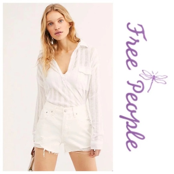 New We The Free Sophia Button Fly Distressed White Cut Off Denim Shorts size 25 - Picture 4 of 9